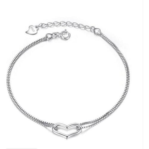 Fashion Hotsale 2021 Cute Double Heart-shaped Elegant Women Bracelets Adjustable 925 Sterling Silver Female Lover Gifts SB100
