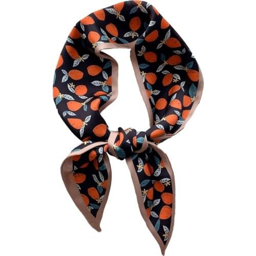 2021Spring and Autumn New Small Fresh Fruit Printing Silk Scarf Womens Narrow Long Clavicle Scarf Hairband Ribbon Binding Bag