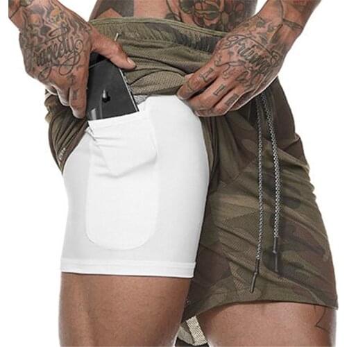 Men Running Shorts Male 2 in 1 Sports Shorts Quick Drying Training Exercise Jogging Cycling Shorts with Built-in pocket Liner