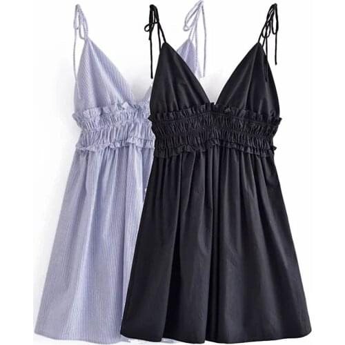 Nlzgmsj Za Women 2021 Fashion Women V Neck Hotpink Strap Mini Dress Sleeveless Backless Female Casual Summer Dress 202107