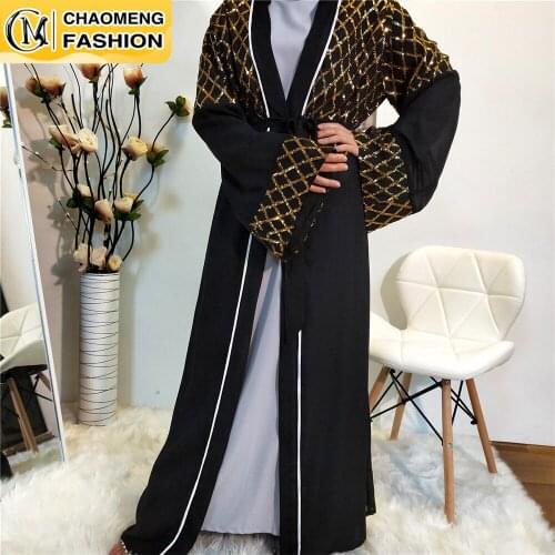 New Design Shining Sequin Chiffon Modest Turkey Islamic Clothing Muslim For Women Cardigan Dubai Abaya Middle East Arab Kimono