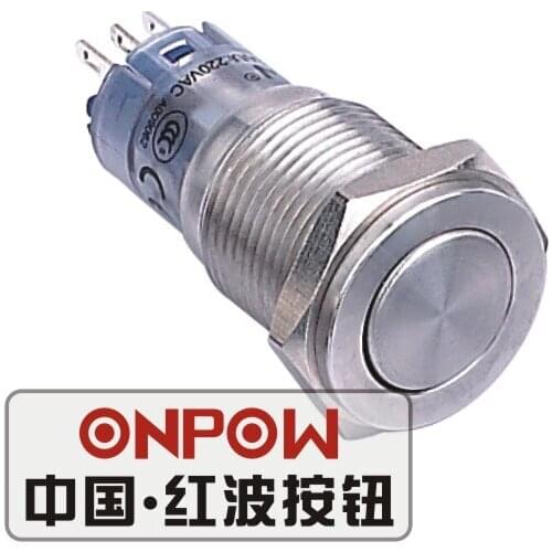 ONPOW 16mm Metal Super Flat actuator Momentary Release return Stainless steel Push Button Switch (LAS2GQPF-S) CE,RoHS