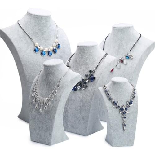 Luxury Model Bust Show Exhibitor 6 Sizes Options Gray Velvet Jewelry Display Necklace Pendants Mannequin Jewelry Stand Organizer
