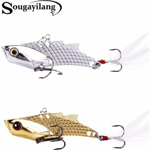Sougayilang VIB Baits 1pc Metal 3.5inch 23g 8# High Carbon Steel Hook Vibration Spoon Fishing Lure Bass VIB Artificial