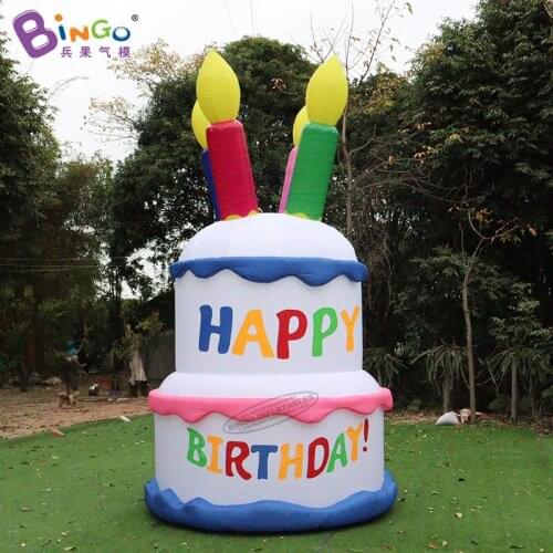 Attractive 2~4mH Inflatable Happy Birthday Cake Model For Decoration / Event/Party Use Giant Dessert Balloons - BG-M0264