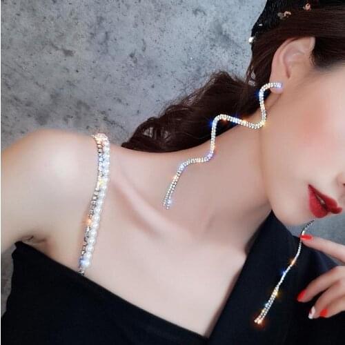 Silver Needle Crystal Snake-Shaped Long Earrings Female Temperament Ear Pendant Diamond Set Fashion Exaggerated Ear Stud Female