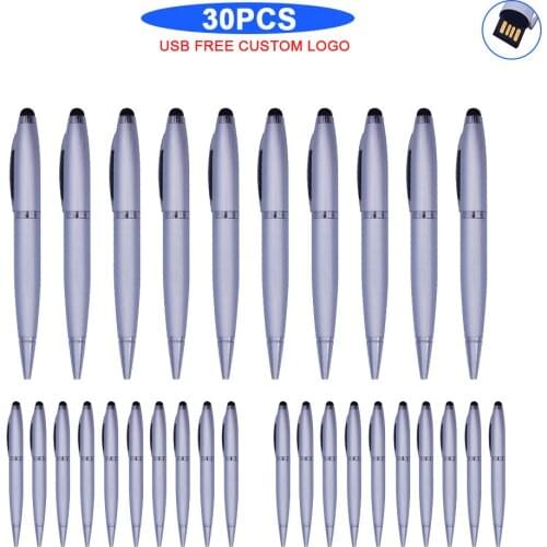 Ballpoint pen 30pcs free logo Usb 2.0 flash drives flash memory card 32gb 8gb 4gb16gb128gb 128gb flash metal pen pendrive U disk