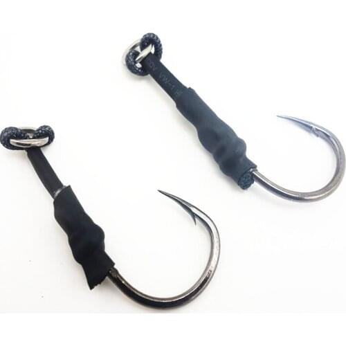Shared With Fish 2PCS 4G 6CM Carbon Steel Fishing Hooks with Line Fish Hook Saltwater Jig Assist Fishhook For Sea Fishing