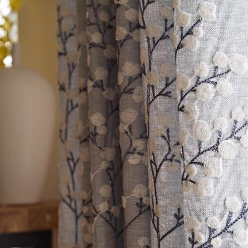 Fresh Gray Blue Curtains for Living Dining Room Bedroom Simple Modern American New Chinese Style Bay Window Embroidered Curtain