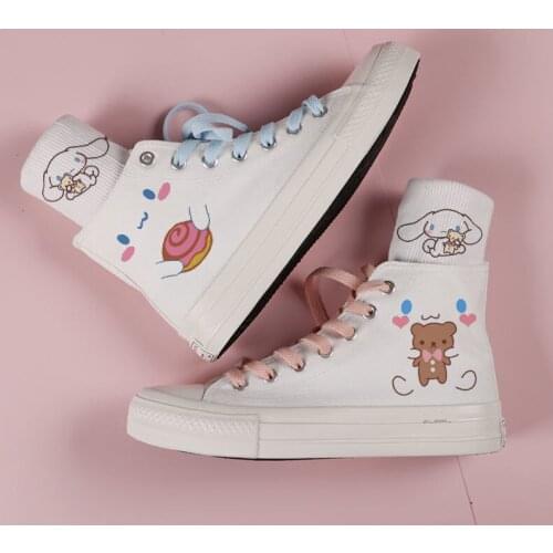 Lolita Shoes Girl Cute High-top Hand-painted Cartoon Dog Canvas Shoes Women Sneakers Japanese Women Kawaii Student Casual Shoes