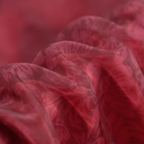 100% pure mulberry cWine red silk Organza thin transparent silk fabric DIY clothes A46