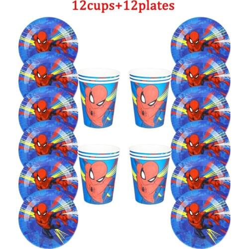 24Pcs Cartoon New Style Spiderman Disposable Tableware Design Kids Birthday Party Paper Plate+Cup Supplies For 12 Kids