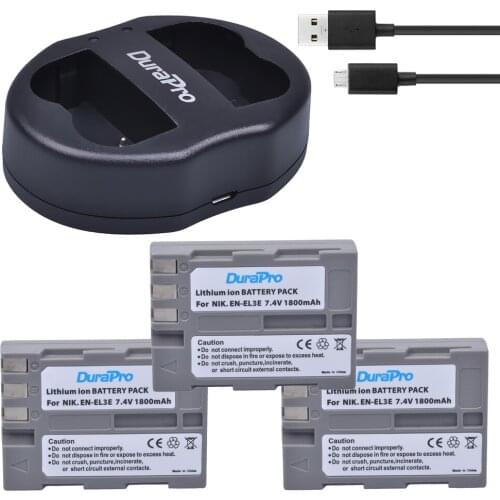 3Pcs DuraPro EN-El3e EN El3e Li-ion Battery + USB Dual Charger For Nikon D70 D70S D80 D90 D100 D200 D300 D300S D700 Camera
