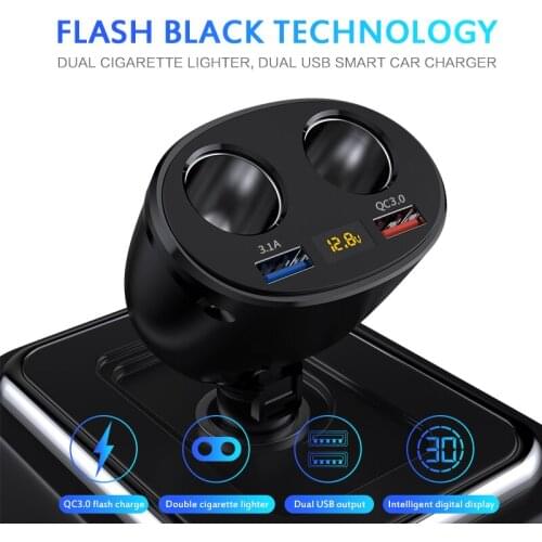 USB Car Charger For Mobile Phone Tablet Quick Charge QC3.0 3.1A Cigarette Lighter Charger Dual USB Phone Charger Adapter In Car