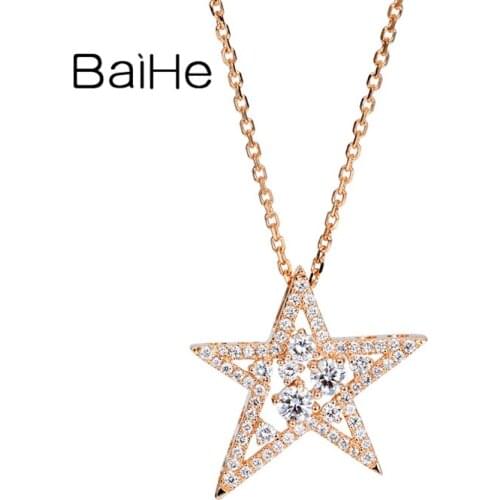 BAIHE Solid 18K White/Yellow/Rose Gold 0.45ct H/SI Round cut Natural Diamonds Wedding Gift Fine Jewelry Star Diamond Necklace