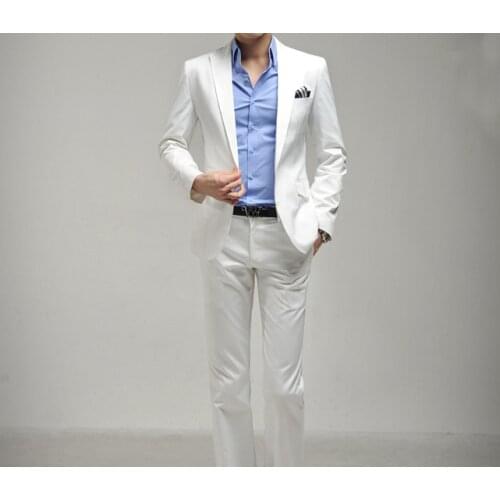 Free shipping Mens clothing mens suit mens blazer mans pants slim fit white suits quality solid colour fomal suit set