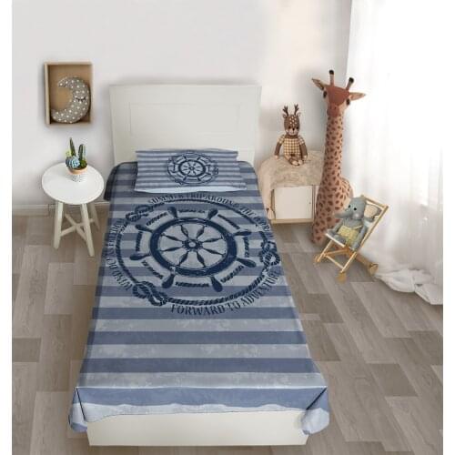 Çocuk odası yatak örtüsü dümen ip gemi deniz