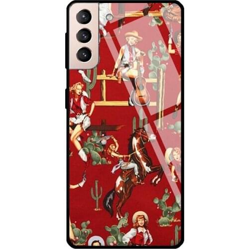 Cowgirl Southwestern Cactus Retro Tempered Glass Cover For Samsung Galaxy S21 Ultra S20 FE S8 S9 S10 Plus Note 10 20 Case
