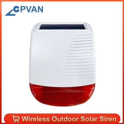 CPVAN 110dB Wireless Outdoor Solar Siren Light Flash Strobe Waterproof Siren for Home Security Burglar WiFi 4G GSM Alarm System