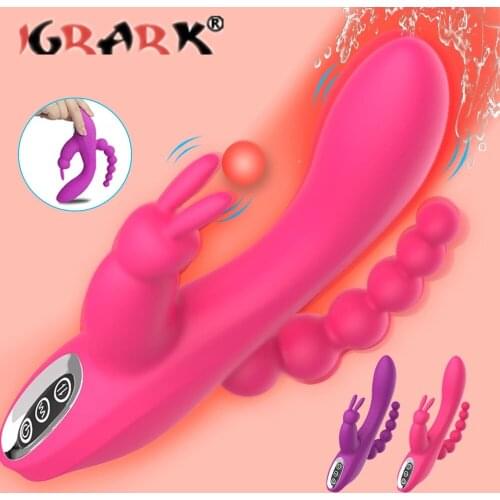 3in1 Multi-Speed Rabbit Dildo Vibrator G Spot Vagina Clitoris Butt Plug Anal Beads Erotic Sex Toys for Woman 18+ Adults Products