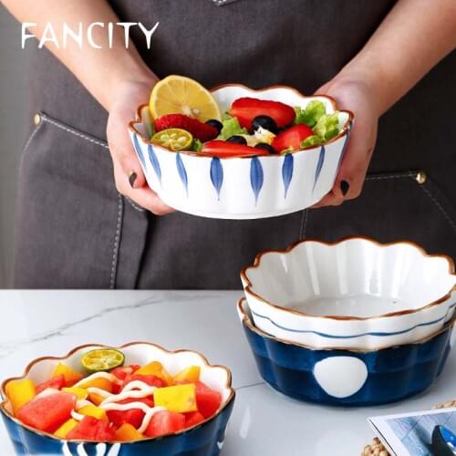 FANCITY Japanese ceramic fruit salad bowl net celebrity creative tableware ins lace bowl household cereal bowl dessert dessert b