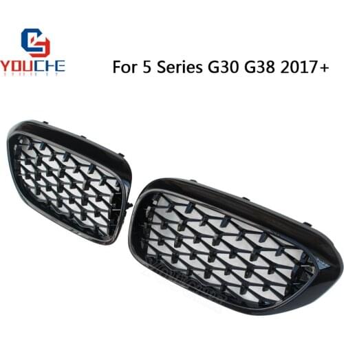 G30 Front Bumper Kidney Grille Mesh Diamonds Style For BMW 5 Series G30 G31 G38 2017 + 520i 530i 540i Gloss Black Grille