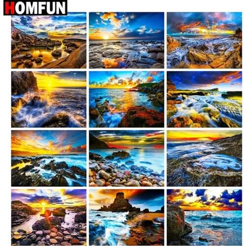 HOMFUN Diy 5d Diamond Painting "Gulf sunset scenery" Cross Stitch Square Round Diamond Embroidery Handwork Rhinestone Art