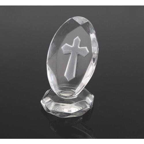 【KATEROSE】Religion Party Favors Oval Etched Crystal Cross Furniture Church Party Giveaways For Guest