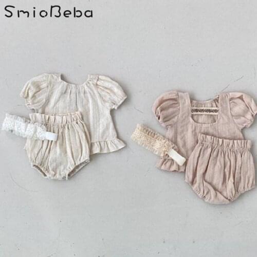 Korean Childrens Clothing 2021 Summer Two Pieces Sets Girls' Suit Baby Ruffle Top Shirts Short Pants Fashion Sweet Kids 2PCS
