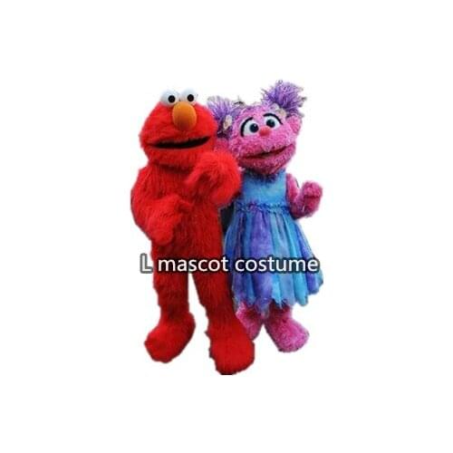 Sesame Street Red Elmo and Blue cookie monster Mascot Costumes Long fur red monster Halloween Mascot s cartoon Costumes