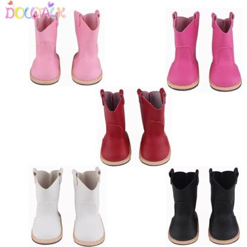 Doll Talk 18 Inch American PU Leather Doll Shoes 7.5cm White Black Boots For 43cm 18 Inch Toy New Born Doll Girl Accessories