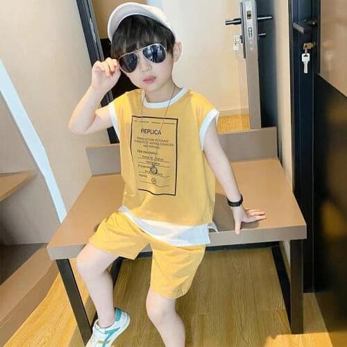 Summer Boys Sleeveless Vest Set New Medium and Big Kids Casual Sports Boys Handsome Boys Clothes Suitable for 3-14 Years
