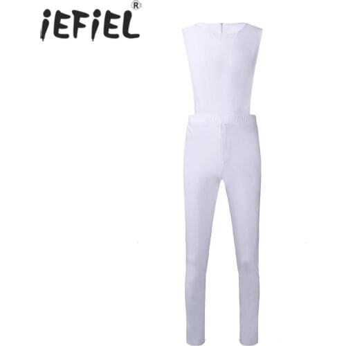 Summer Men Round Neck Leotard Bodysuit Sleeveless Crop Top with Long Pants Sexy Lingerie Sets Exotic Costume Stage Performance