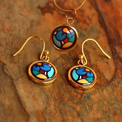 2020 Fashion new necklace Time Series Cloisonne Jewellery Fashion Enamel Medium Round earrings Women Pendant (with Chain