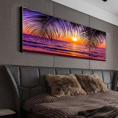Sea Beach Sunsets Natural Coconut Palm Panorama Landscape Canvas Painting Poster and Prints Wall Art Picture for Living Room