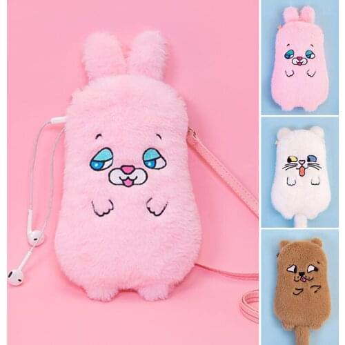 Bentoy Cartoon Plush Crossbody Bag Cute Funny Phone Shoulder Bag Winter Designer Mini Handbag Flannel Messenger Bags for Girls