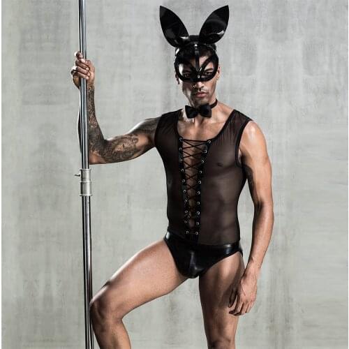 Mens Role Play Sexy Rabbit Uniform Set Cosplay Gay Bar Pole Dance Costume Outfit