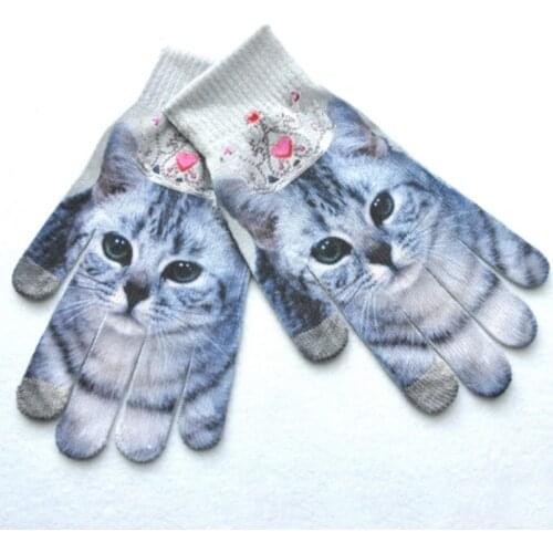 New 1Pair Unisex Casual Warm 3D Print Knitted Touch Gloves Men Women Touch Screen Gloves Winter Digital Painting Funny Gloves