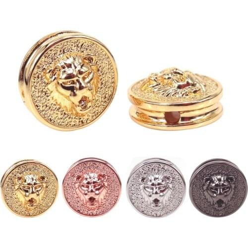 New Black Gold Silver Color Round Cake Shape With Lion Head Beads For DIY Men Bracelet Animal Jewelry Findings Leopard Beads