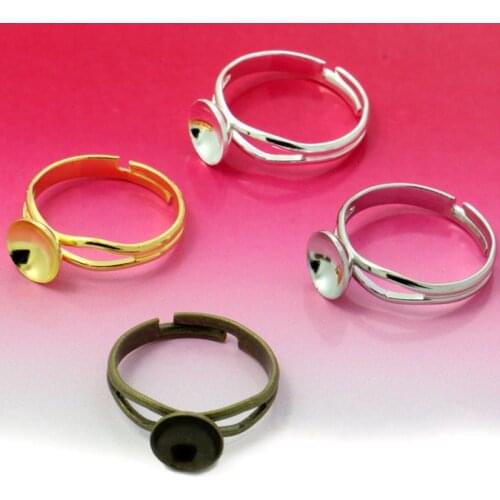 10pcs 8/10mm Ring Settings Cabochon Base Sunken Tray Blank for Cabochon Cameo DIY Fashion Rings Adjustable Ring Base