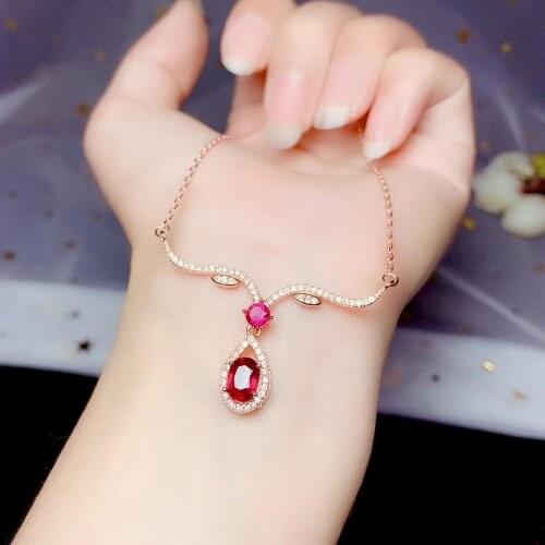 Red ruby gemsone necklace with 925 silver for women collarbone necklace fine jewelry natural gem women party birthday gift heart