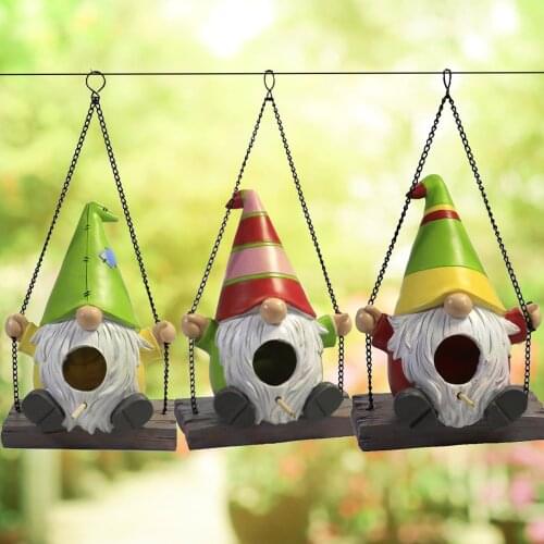 Resin Birdhouse Swinging Goblin Dwarf Hummingbird Nest Garden Courtyard Nest Pendant Outdoor Garden Bird House Decoration