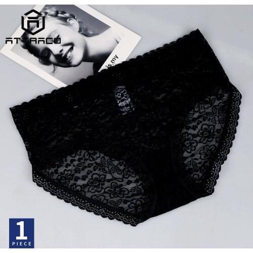 ATTRACO Women Underwear Panties Sexy Lace Briefs 1 PCS Comfort Soft Mid-Waist Transparent Lingerie Hipster New трусы женские