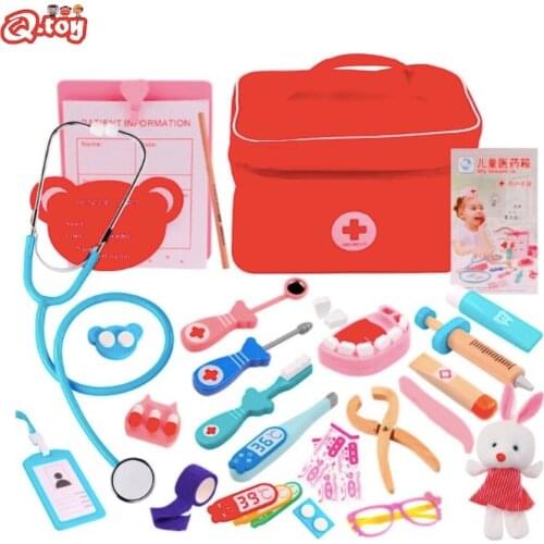 Pretend doctor nurse play toy wooden role play set Durable Nurse Injection Tool Wooden Simulation Medicine Box Study Gift Case