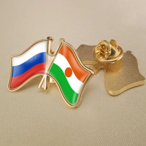 Russian Federation and Niger Crossed Double Friendship Flags Lapel Pins Brooch Badges