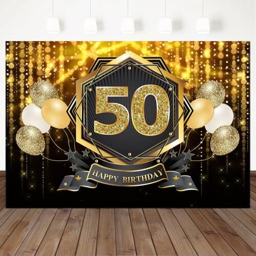 Happy 50th Birthday Backdrop Glitter Golden Bokeh Fiftieth Birthday Party Banner Backdrops Ballon Decor Photography Background