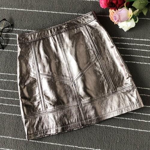 Spring Autumn Chic womens high-rise real leather skirts High quality nature sheepskin leather A-line Skirt B665