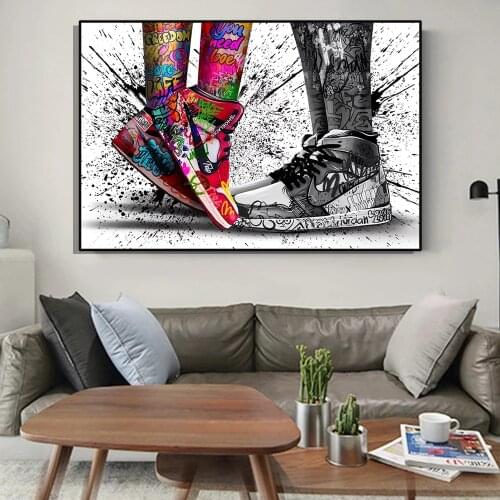 Modern couple sneakers canvas paintings, street art graffiti wall paintings and posters, family living room decoration paintings