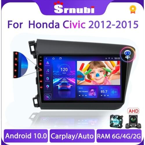 Srnubi Android 10 Car Radio Multimedia Video Player for Honda Civic 2012 - 2015 2 Din RDS Navigation GPS Autoradio DVD Head unit