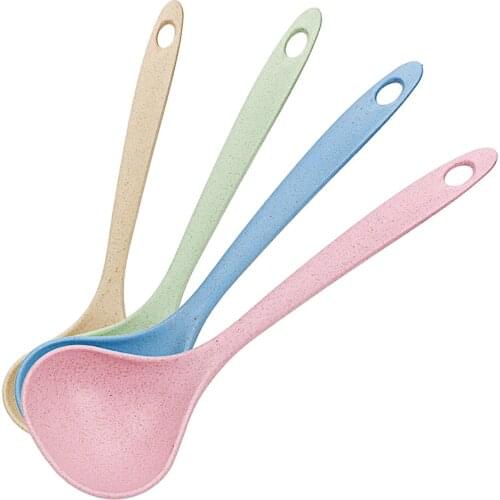 Wheat Straw Long Handle Soup Spoon Meal Dinner Scoop Ladle Cooking Spoon Mixing Stirrer Kitchen Supplies